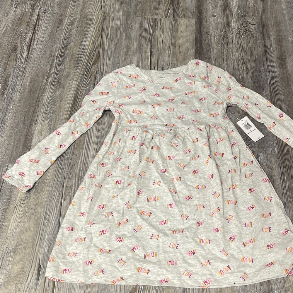 Old Navy Gray Long Sleeve Dress with Colorful Print